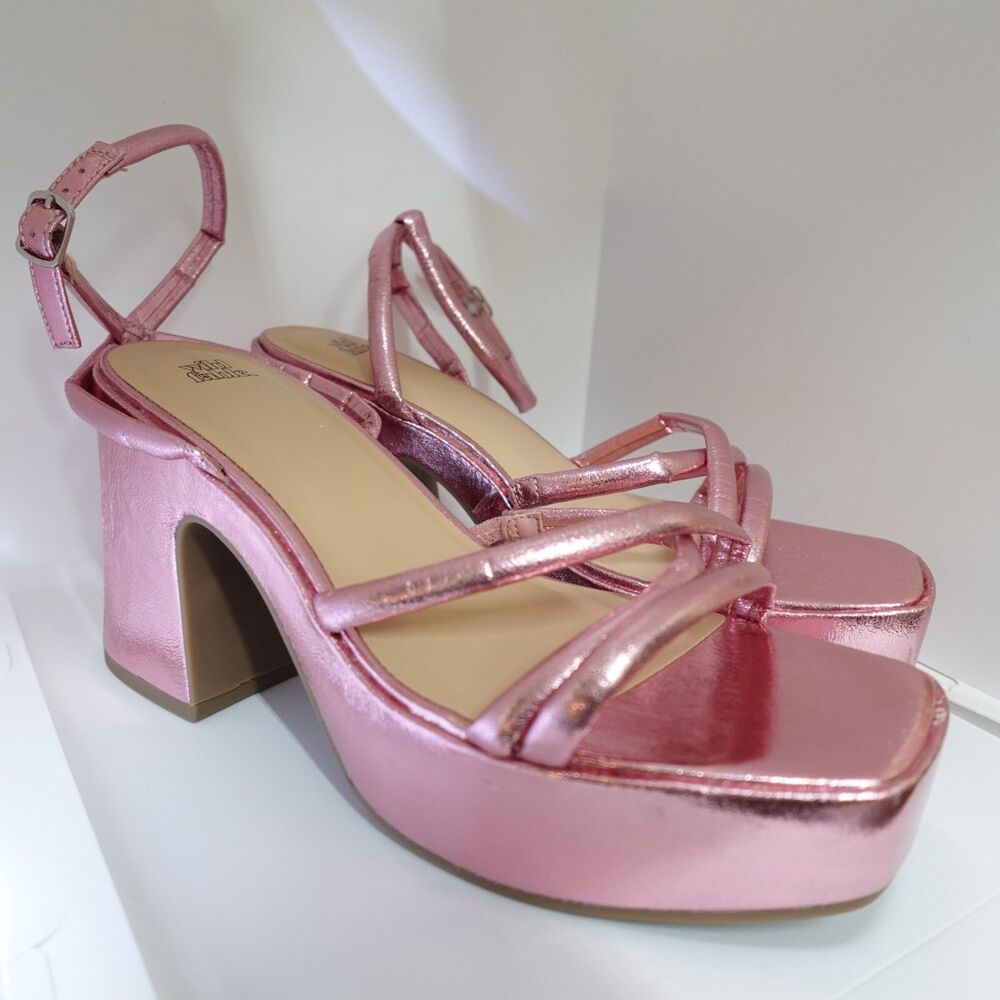 Wild Fable Astro Heels Size 9.5 Wedges Metallic Pink Strappy Platform Heels